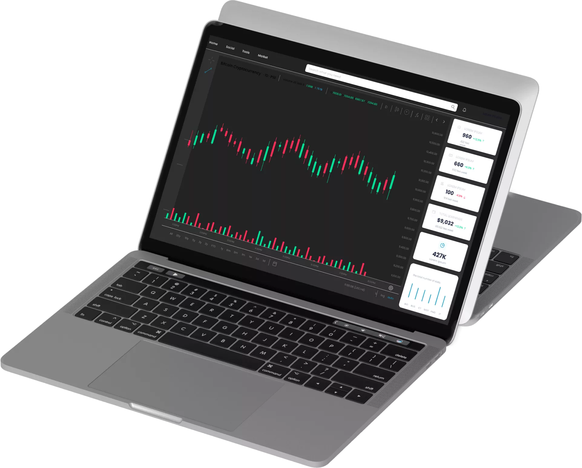 Laptop mit Handelsdiagramm